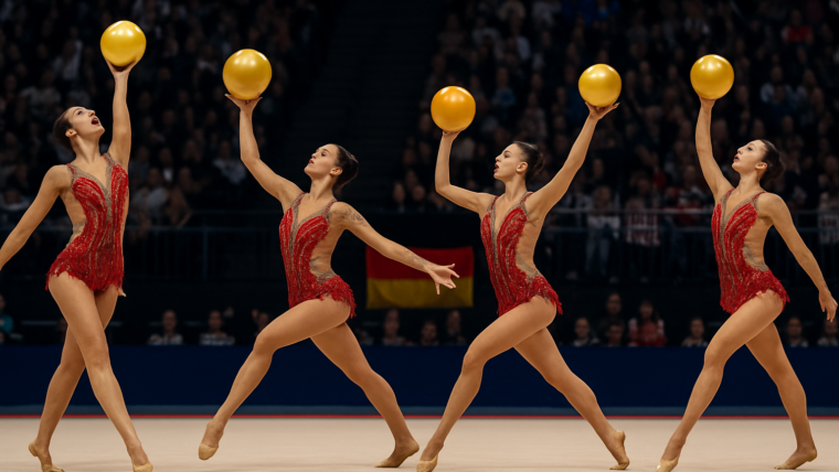 Imagem ilustrativa gerada por IA para: Ginástica rítmica brasileira obtém dois ouros inéditos em Mundial