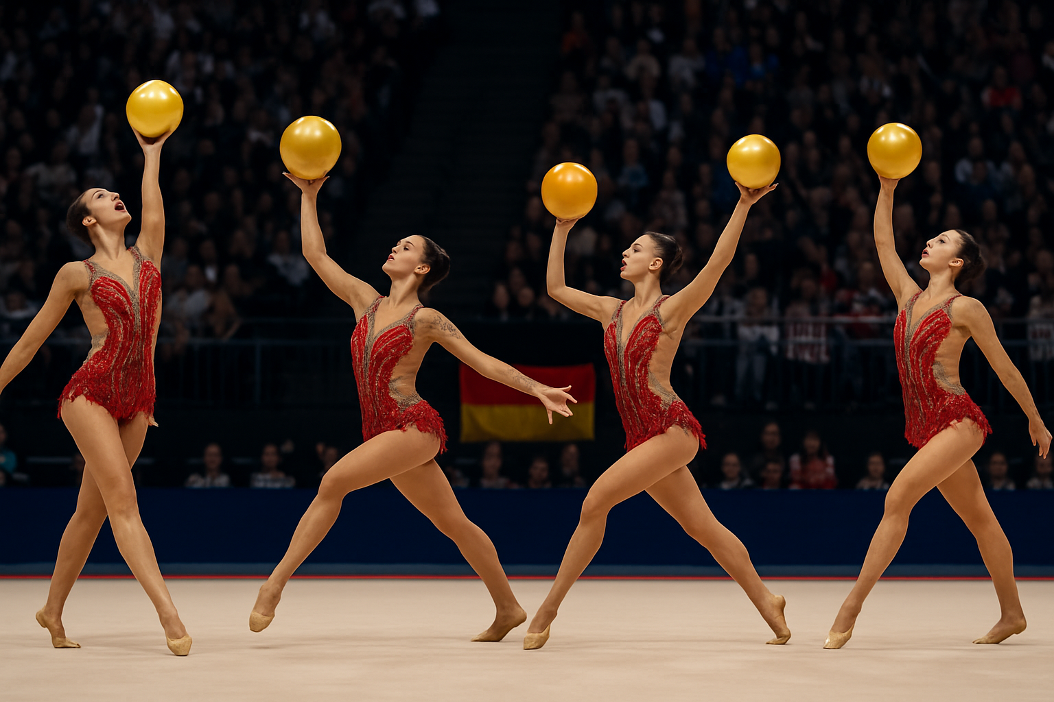 Imagem ilustrativa gerada por IA para: Ginástica rítmica brasileira obtém dois ouros inéditos em Mundial
