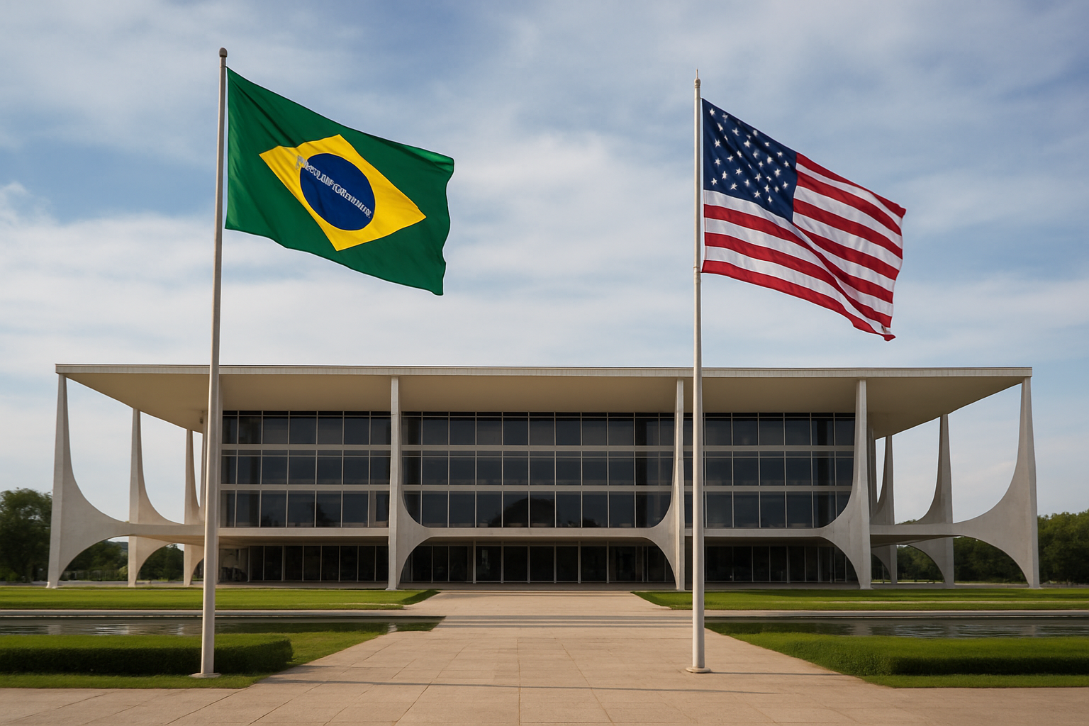 Imagem ilustrativa gerada por IA para: Planalto formaliza avaliação sobre tarifas aplicadas pelos EUA
