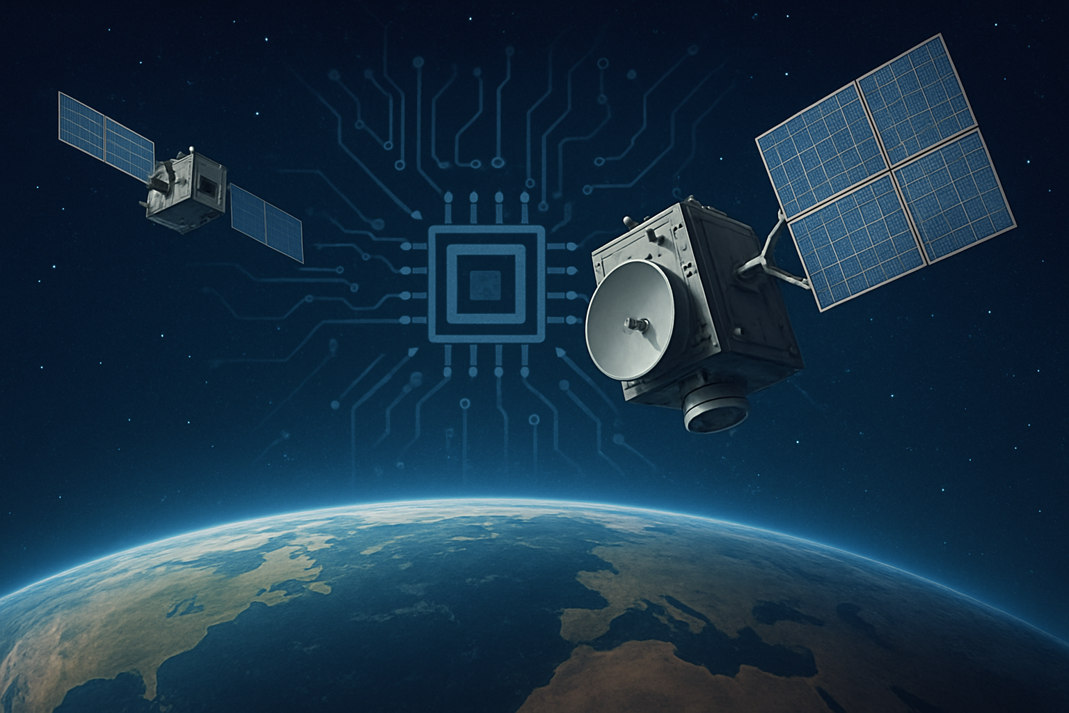 Imagem ilustrativa gerada por IA para: SpaceX prevê primeiros satélites de IA com chips da Nvidia em 2027