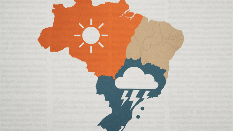 Imagem ilustrativa gerada por IA para: Sul segue com risco de tempestades e granizo; calor aumenta em outras áreas