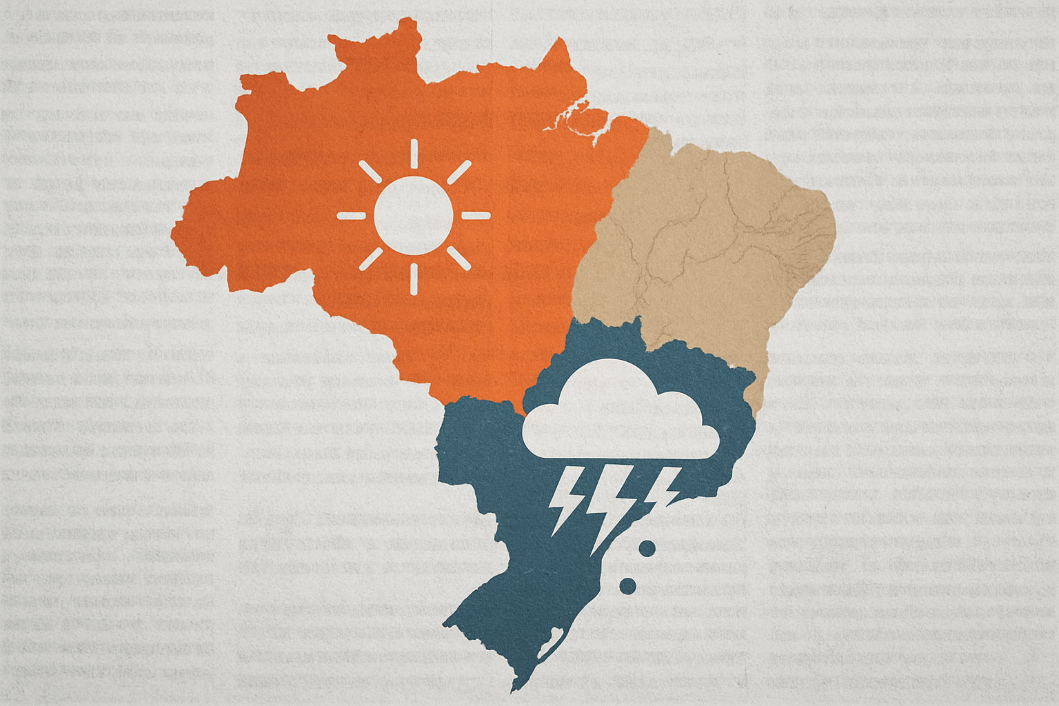 Imagem ilustrativa gerada por IA para: Sul segue com risco de tempestades e granizo; calor aumenta em outras áreas