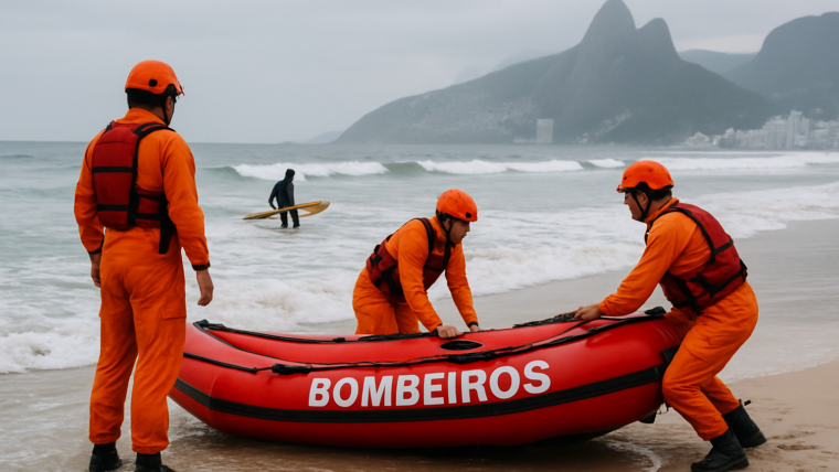 Imagem ilustrativa gerada por IA para: Vinte pessoas são resgatadas após ficarem à deriva na Barra da Tijuca