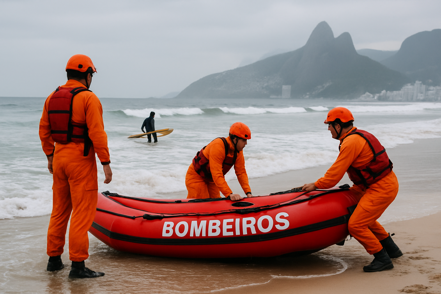 Imagem ilustrativa gerada por IA para: Vinte pessoas são resgatadas após ficarem à deriva na Barra da Tijuca
