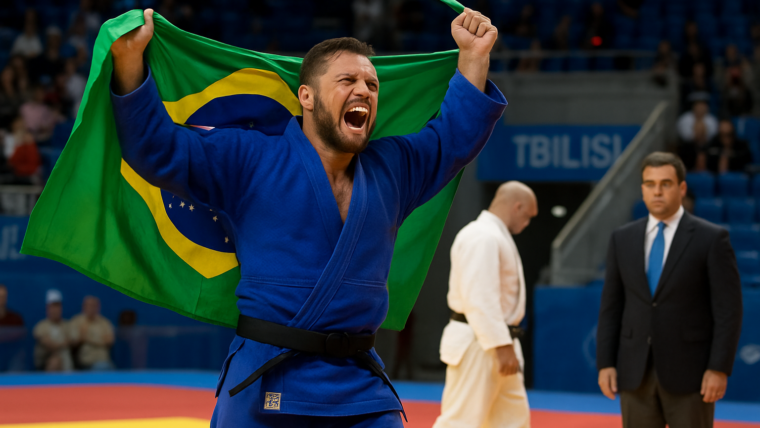 Imagem ilustrativa gerada por IA para: Três ouros colocam o Brasil em evidência no Mundial de Judô Paralímpico