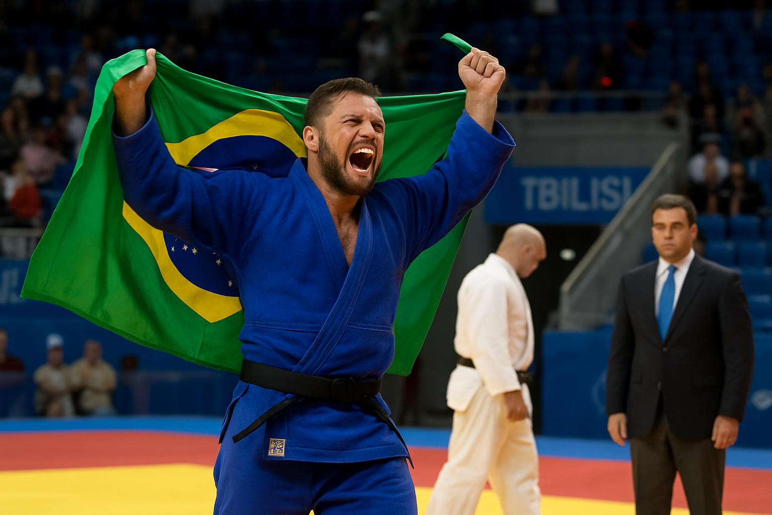 Imagem ilustrativa gerada por IA para: Três ouros colocam o Brasil em evidência no Mundial de Judô Paralímpico